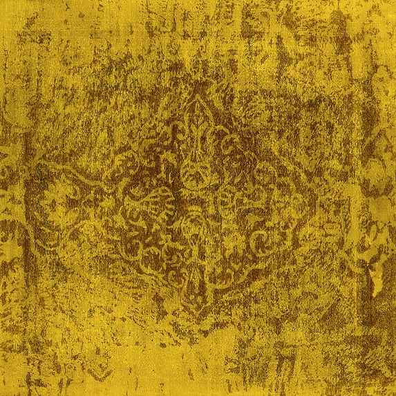 Ahgly Company Indoor Square Oriental Yellow Industrial Area Rugs, 3' Square