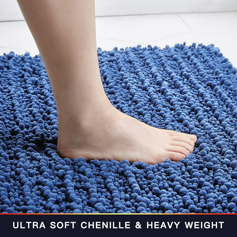 Bathroom Rug Non Slip Bath Mat (44x24 Inch Dark Blue) Water Absorbent Super  Soft Shaggy Chenille Machine Washable Dry Extra Thick Perfect Absorbant Best  Large Plush Carpet for Shower Floor 