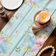 thumbnail image 4 of Table Runner - 90 Inch Long, Easter Eggs Kitchen Dining Table Runner Dresser Scarves, Spring Daisy Eucalyptus Leaves Teal Wooden Farmhouse Decor for Coffee Tables Wedding Party Banquet, 4 of 8
