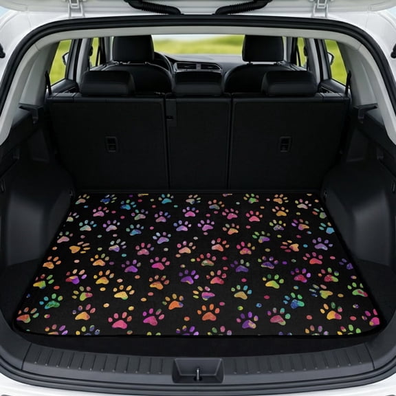 Yspwyqan Trunk Mat for Dogs, Grip-Backed Trunk Protection Cargo Liner, Colorful Paw Print Fashionable Auto Interior Accessory, Universal Fit for Most Sedans, SUVs and Wagons