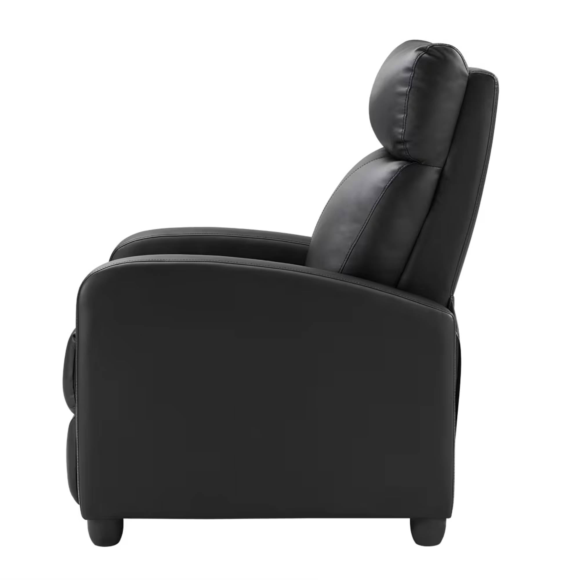 Manual Recliner Leather Reclining Sofa Chair with Footrest, Overstuffed Push Back Reline Chair, Lumbar Support Home Theater for Living Room, Black