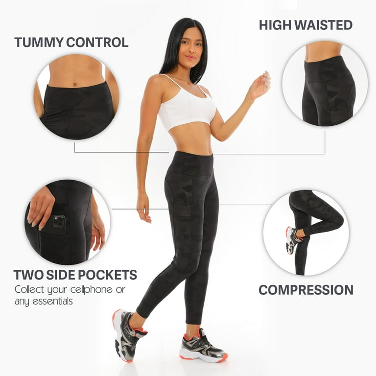 Zuvelli High Waist Yoga Pants with Side-Pockets, Workout and Running  Activewear for Women, High Waisted Tummy Control, Non-See-Through 4 Way  Stretch Leggings - Black Camo, S 