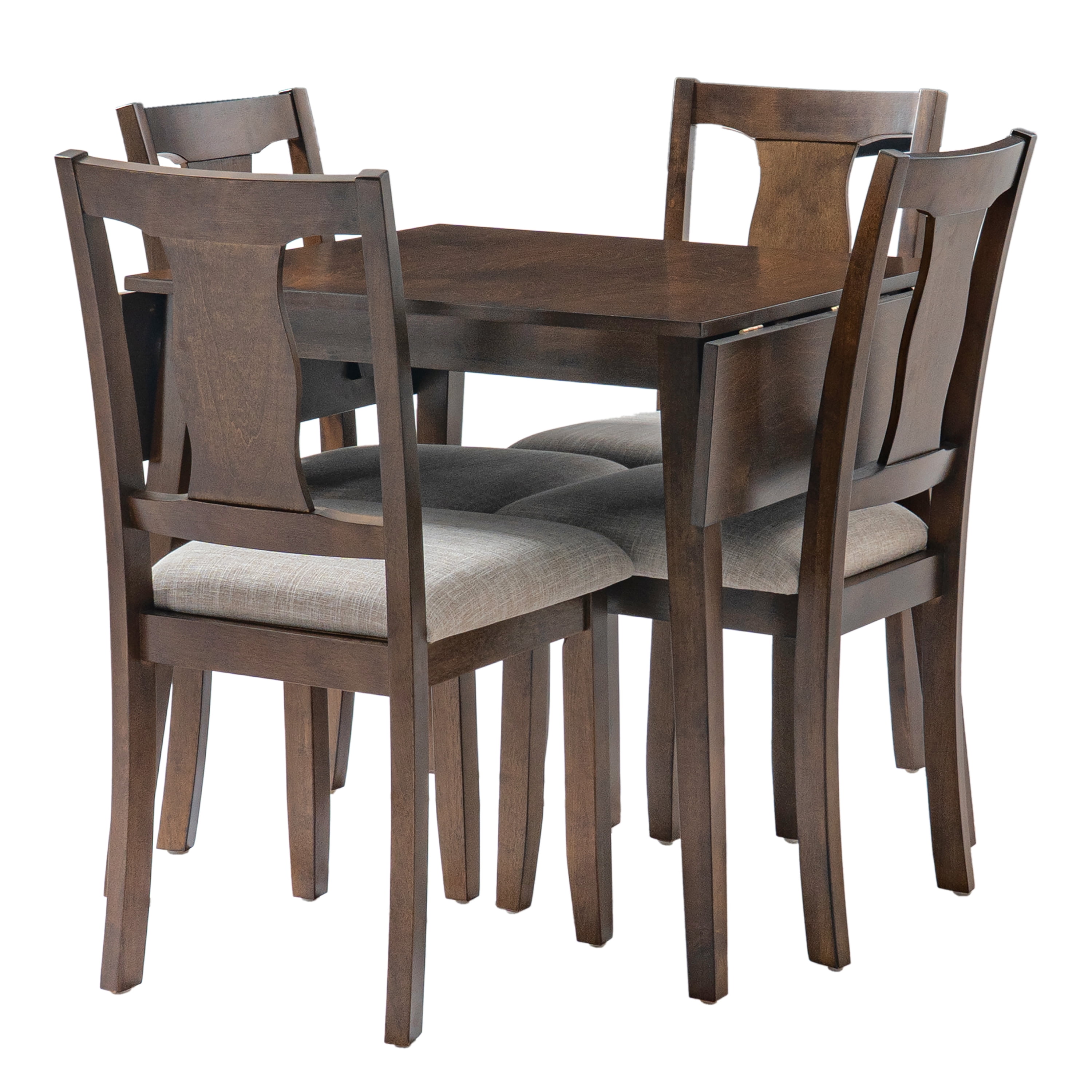 Euroco 5-Piece Dining Table Set for 4, 45.67" Extendable Kitchen Table Set with Drop Leaf and 4 Upholstered Chairs,Dining Room Set for Small Space,Brown