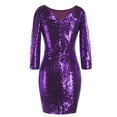 thumbnail image 3 of Women's 3/4 Sleeve V Neck Sequin Sparkle Glitzy Glam Wedding Party Dress Flapper Evening Club Cocktail Bodycon Clubwear XL Purple, 3 of 7