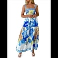 thumbnail image 3 of Vestido Bohemio Floral Y2K Sin Mangas para Mujer, Estampado con Tirantes Finos, Corte en A, para Vacaciones y Playa. Azul XL, 3 of 10