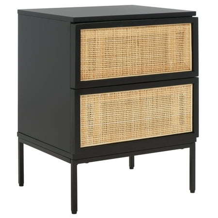 SAFAVIEH Zadie 2 Drawer Rattan Nightstand Black w/ Natural Rattan/Black Legs