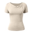 thumbnail image 4 of DHFJKG Cowl Neck T Shirts For Women Short Sleeve Slim Fit Basic Tee Casual Comfortable Summer Top Daily Wear Versatile Tops, 4 of 5