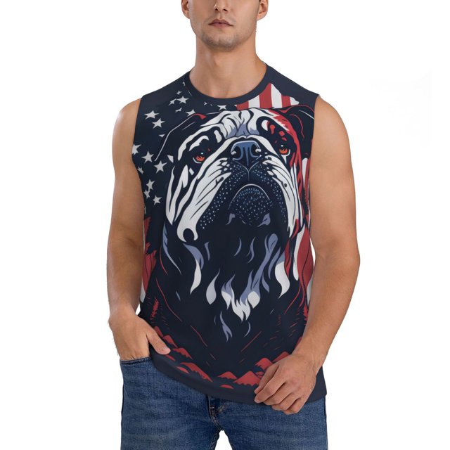 Fotbe Bulldog with Forest Flag Men's Camiseta sin Mangas Estampada para Hombres, Playera Casual para Gimnasio, Entrenamiento, Playa-Medium