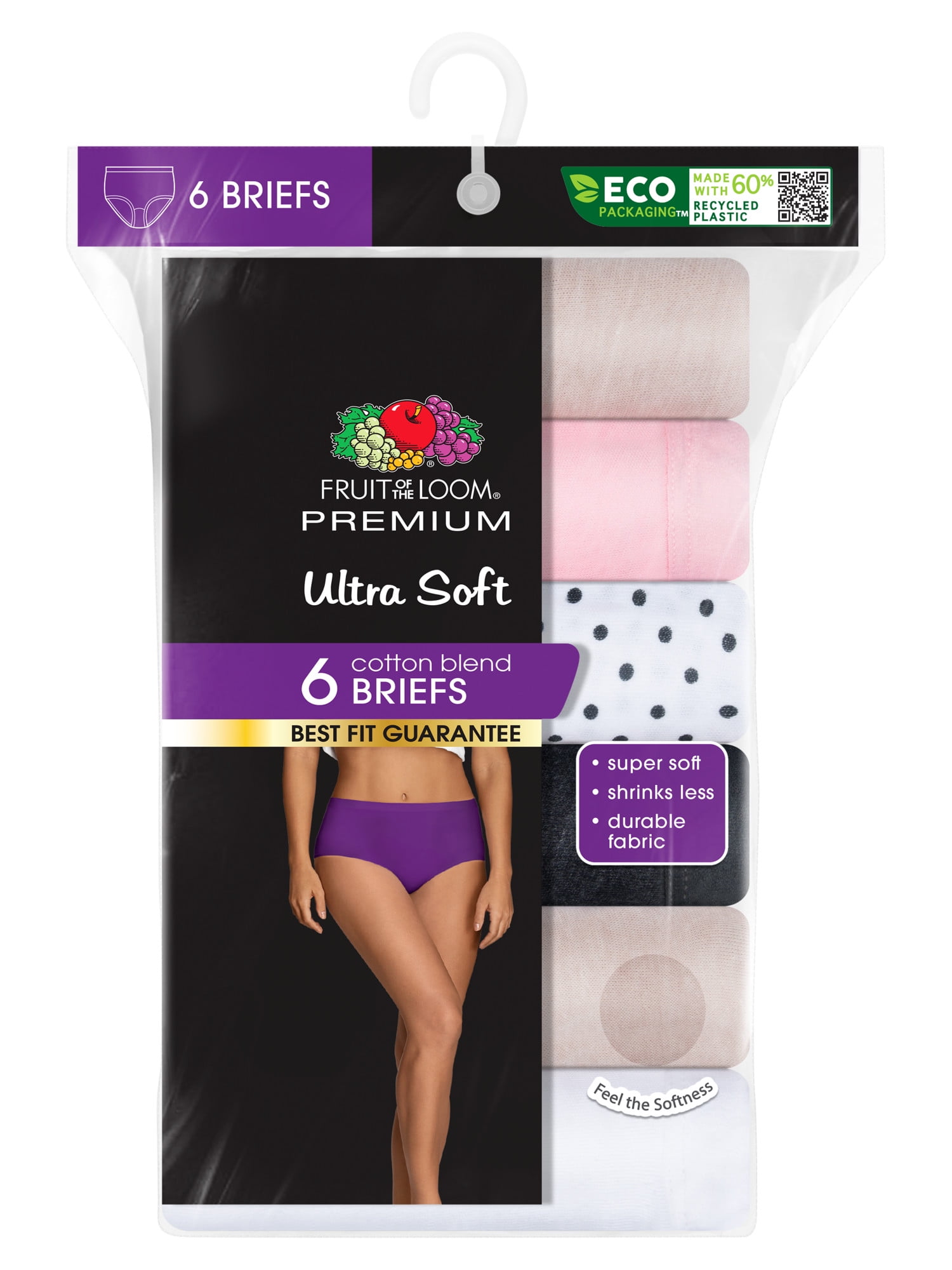 Fruit of the Loom Women's Premium Ultra Soft Hipster Panty, 6 Pack, Sizes  5-9