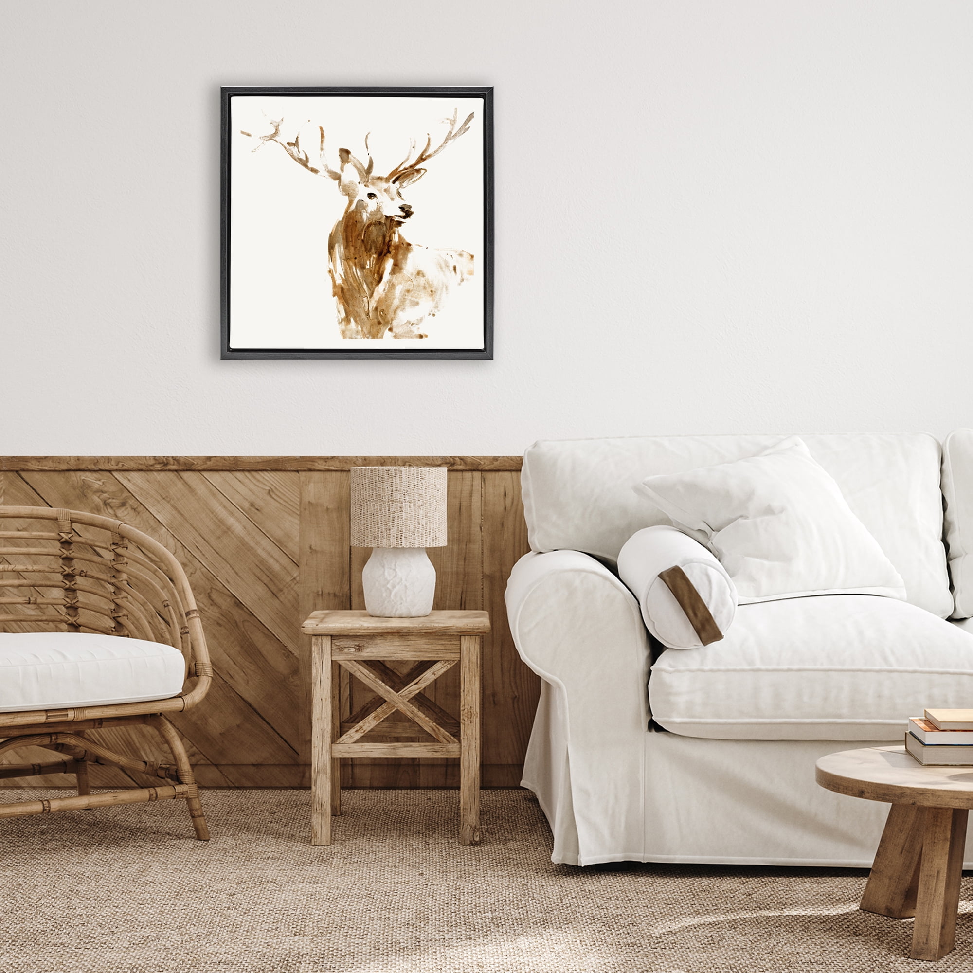 Stupell Industries Deer Portrait Head Shot Black Framed Floater Canvas Wall Art, design by Lorenzo Collective