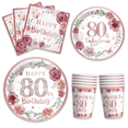 thumbnail image 5 of morabloomy Pink 80th Birthday Party Supplies Paper Plates Cups Napkins Tableware Set, 5 of 5