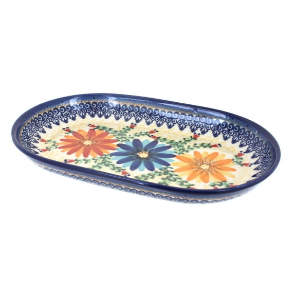 Blue Rose Polish Pottery Autumn Burst Medium Oval Dish