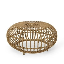 GDF Studio Whitetail Outdoor Boho Wicker Coffee Table, Light Brown