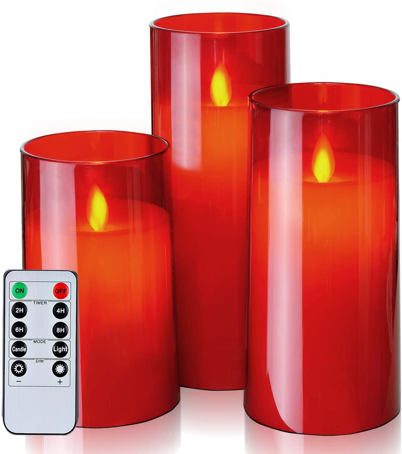 binde Syge person Overtræder Red Flickering Flameless Candles, Battery Operated Acrylic LED Pillar  Candles with Remote Control and Timer, Romantic, Valentine's Day, Set of 3  - Walmart.com