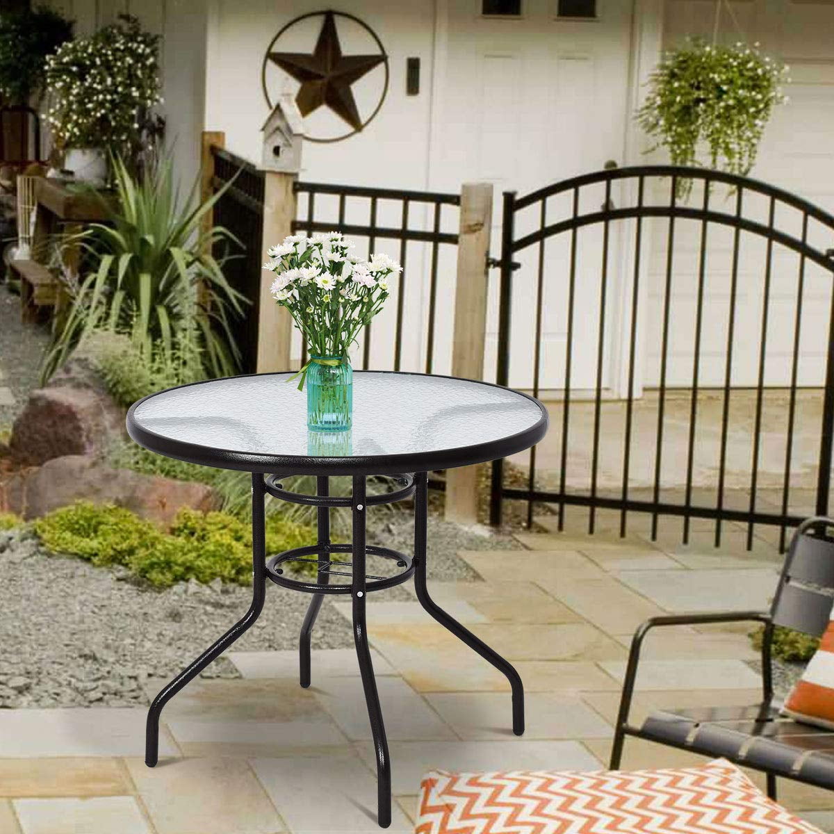 Round Glass Patio Dining Table 31, Round Bistro Table With Umbrella Hole