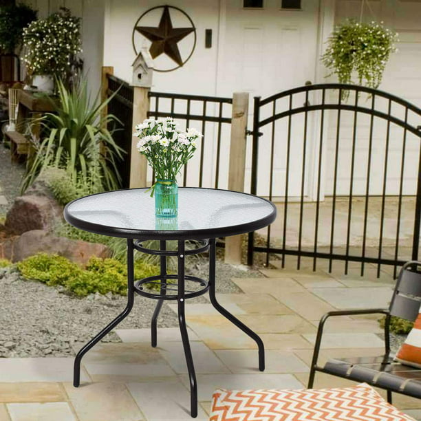 Glass Top Patio Dining Table 31, Round Metal Tables Patio