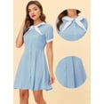 thumbnail image 2 of INSPIRE CHIC Robe Ajustée et Évasée pour Femmes avec Nœud Contrasté au Cou Bleu P, 2 of 4