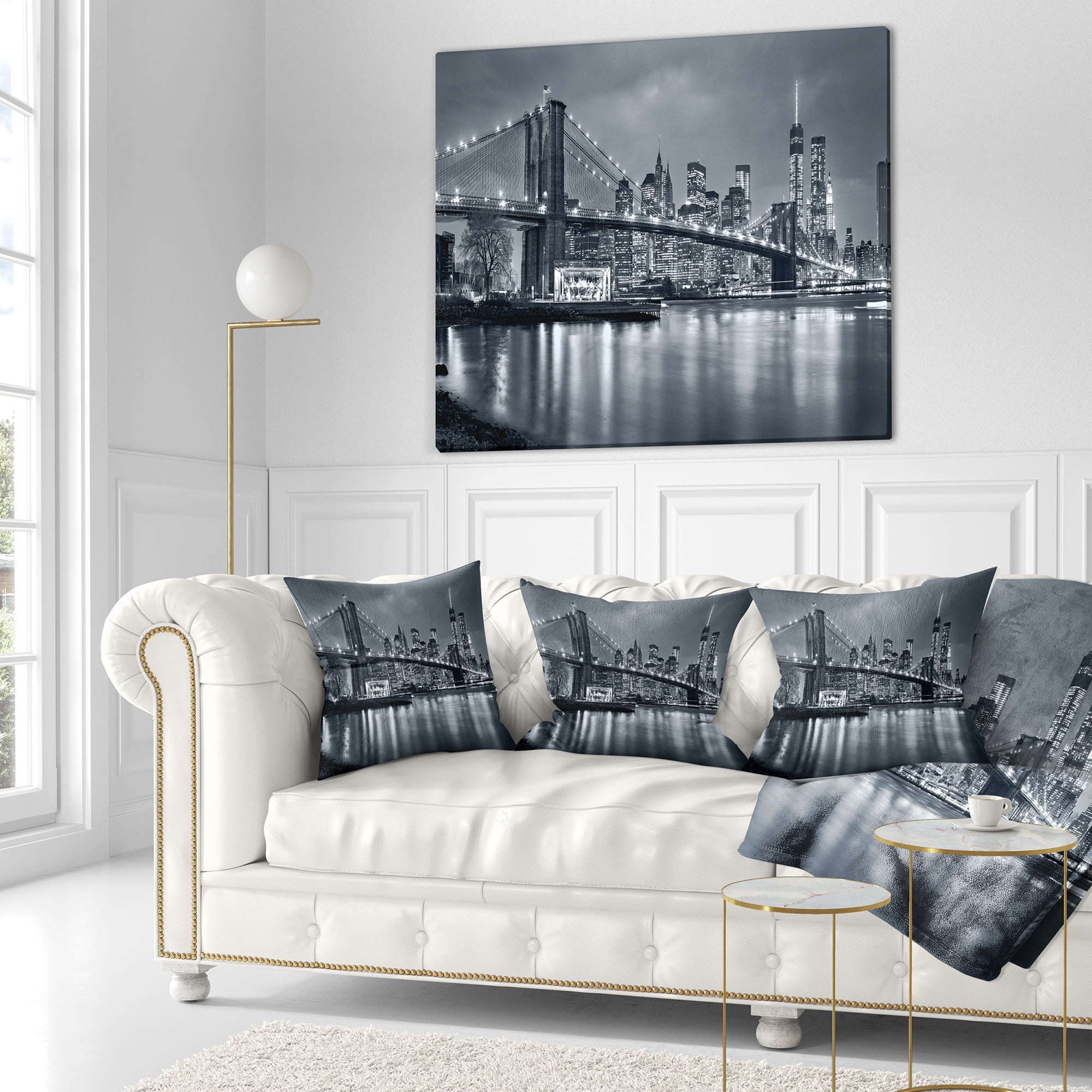 Designart Panorama New York City at Night - Cityscape Throw Pillow - 16x16