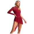 thumbnail image 2 of Doomiva Women Lyrical Dance Dress Long Sleeves Asymmetrical Tulle Skirt Leotard Contemporary Dancewear Burgundy S, 2 of 6