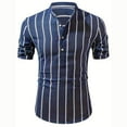 thumbnail image 6 of wo-fusoul Men's Summer Shirts Striped Casual Button Down Shirts Round Collar Short Sleeve Shirts Relaxed Fit Loose Shirts Blue M, 6 of 7
