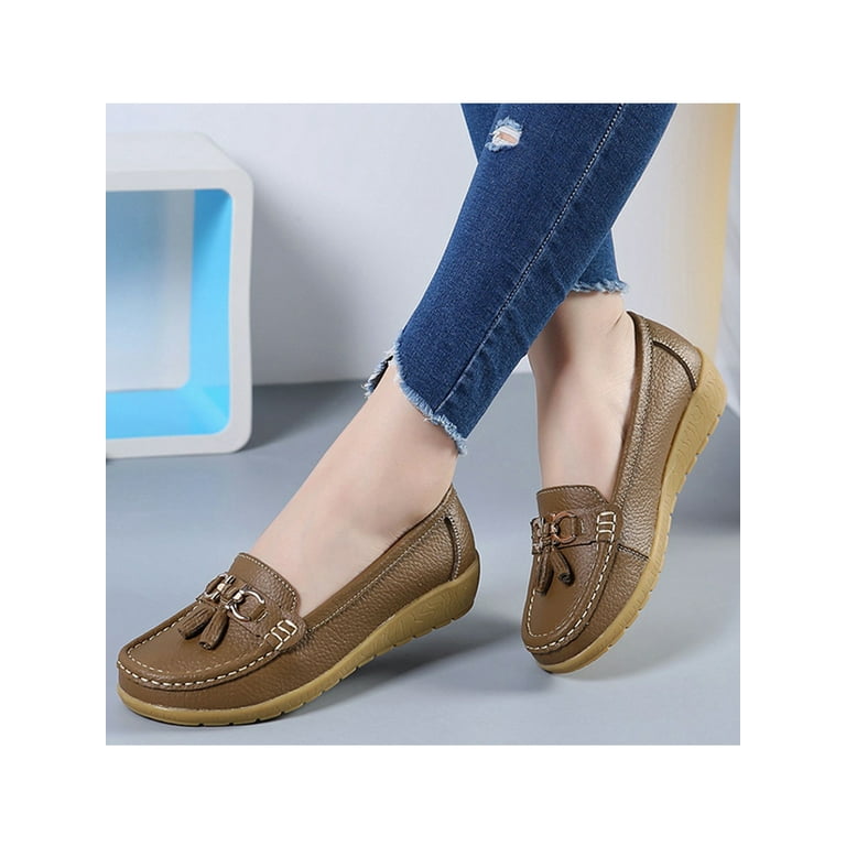 SIMANLAN Ladies Breathable Tassel Loafers Driving Casual Boat