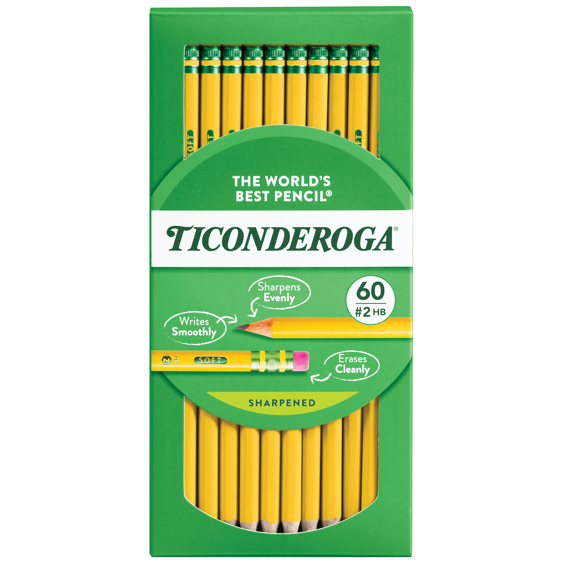 Ticonderoga Pre-Sharpened Pencils, #2 HB, Yellow, 60-Pack