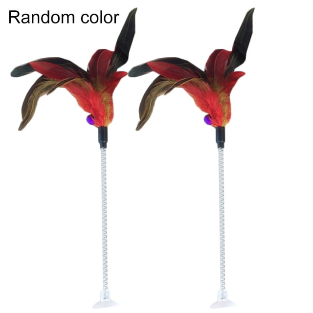 2PCS Cat Teaser Toy Feather Bell Spring Suction Cup Cat Teaser Wand Cat Play Toy