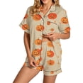 thumbnail image 3 of Halloween Pajamas Women Casual Short Sleeve Shirt Shorts Summer Fall Relaxed 2 Piece Pajama Sets for Women 2 Piece Beige L, 3 of 5