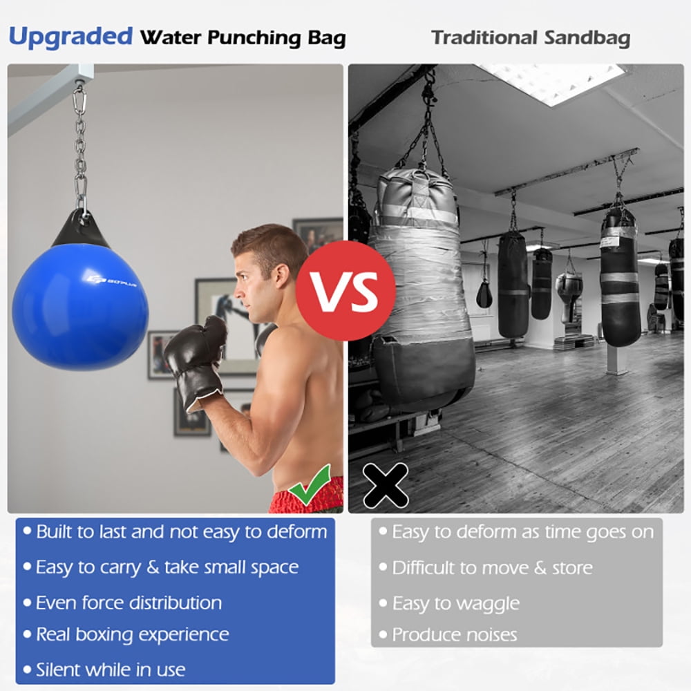 Spaco 21 Inch Water Punching Bag with Adjustable Metal Chain-Blue, Heavy Punching Bag with Adjustable Metal Chain, Water Injection Hose, Boxing Training Bag