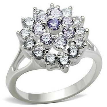 Alamode SS037-5 Silver 925 Sterling Silver Ring with AAA Grade CZ, Multi Color - Size 5
