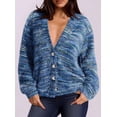 thumbnail image 2 of Suéter PRETTYGARDEN a Rayas Azul con Cuello en V y Botones Talle S, 2 of 4