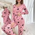 thumbnail image 2 of Women's Pajamas Set 2 Piece Heart Printed Lounge Set Long Sleeve Sleepwear Loungewear Outfits Matching Clothes, 2 of 6