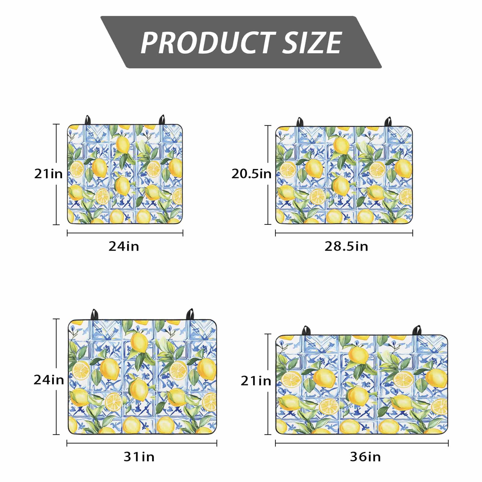 Yellow Lemon Stove Top Cover for Electric Stove, Heat-proof & Non Slip Glass Top Stove Cover Protector, Botanical Spring Leaves Abstract Blue Tile Kitchen Flat Cooktop Rubber Mat 24x21 Inches
