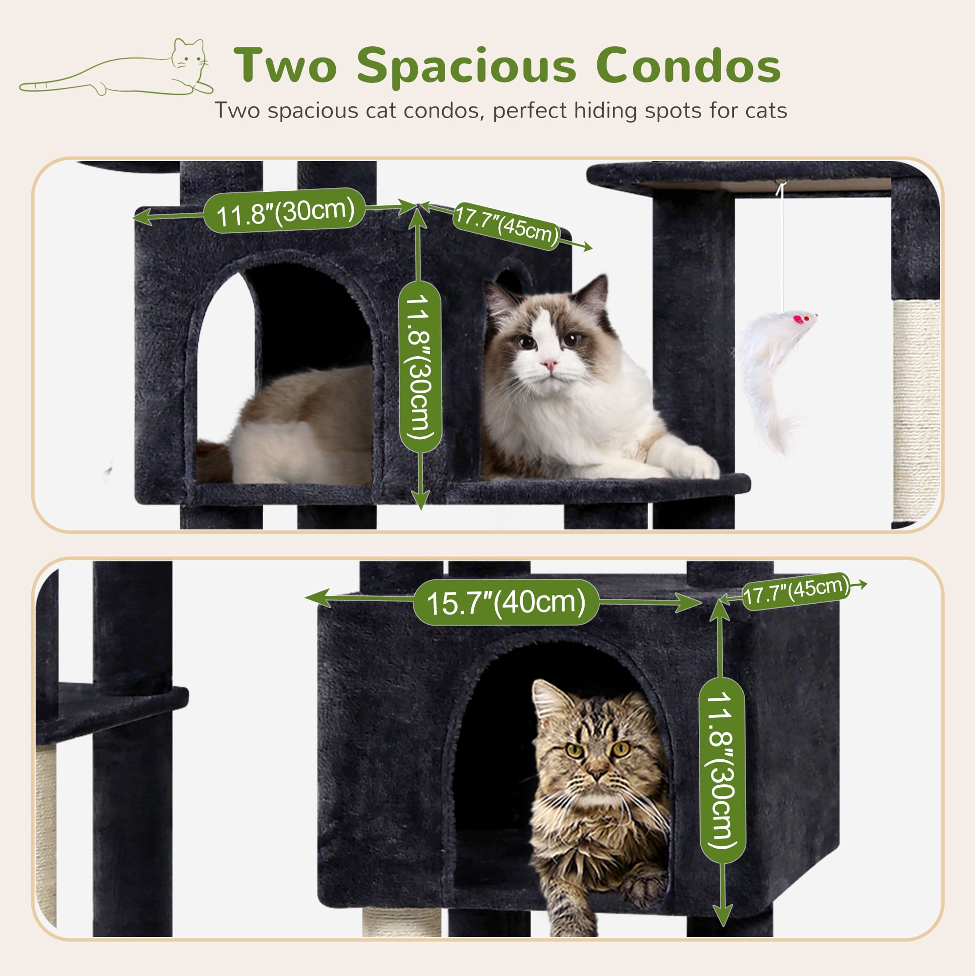 Globlazer Heavy Duty Cat Tree 78 inch Sturdy Cat Tower for 20lbs Large Adult Cats, Symmetrical Aesthetic Big Cat Tree with Extra Large Platform, F78C, Dark Grey