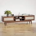 thumbnail image 2 of Hommoo Mid Century Modern Rattan TV Stand Up to 75", Wood TV Stand with Storage, Boho Media Console Entertainment Center for Home, Walnut, 2 of 7