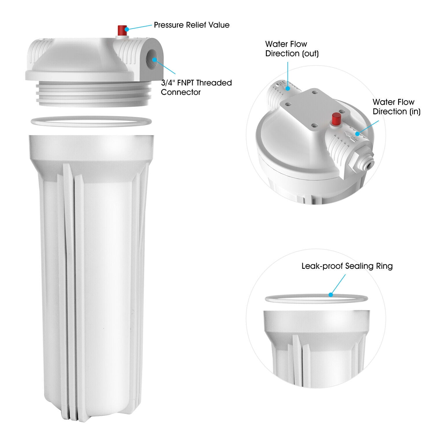 Tap Water Filter 10in Strong Adsorption Capacity 3 Stage Front Filter for School for Bedrooom 