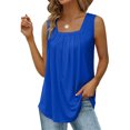 thumbnail image 1 of Camiseta sin mangas plisada para mujer, Color puro, elegante, transpirable, informal, de verano, sin mangas, 1 of 5