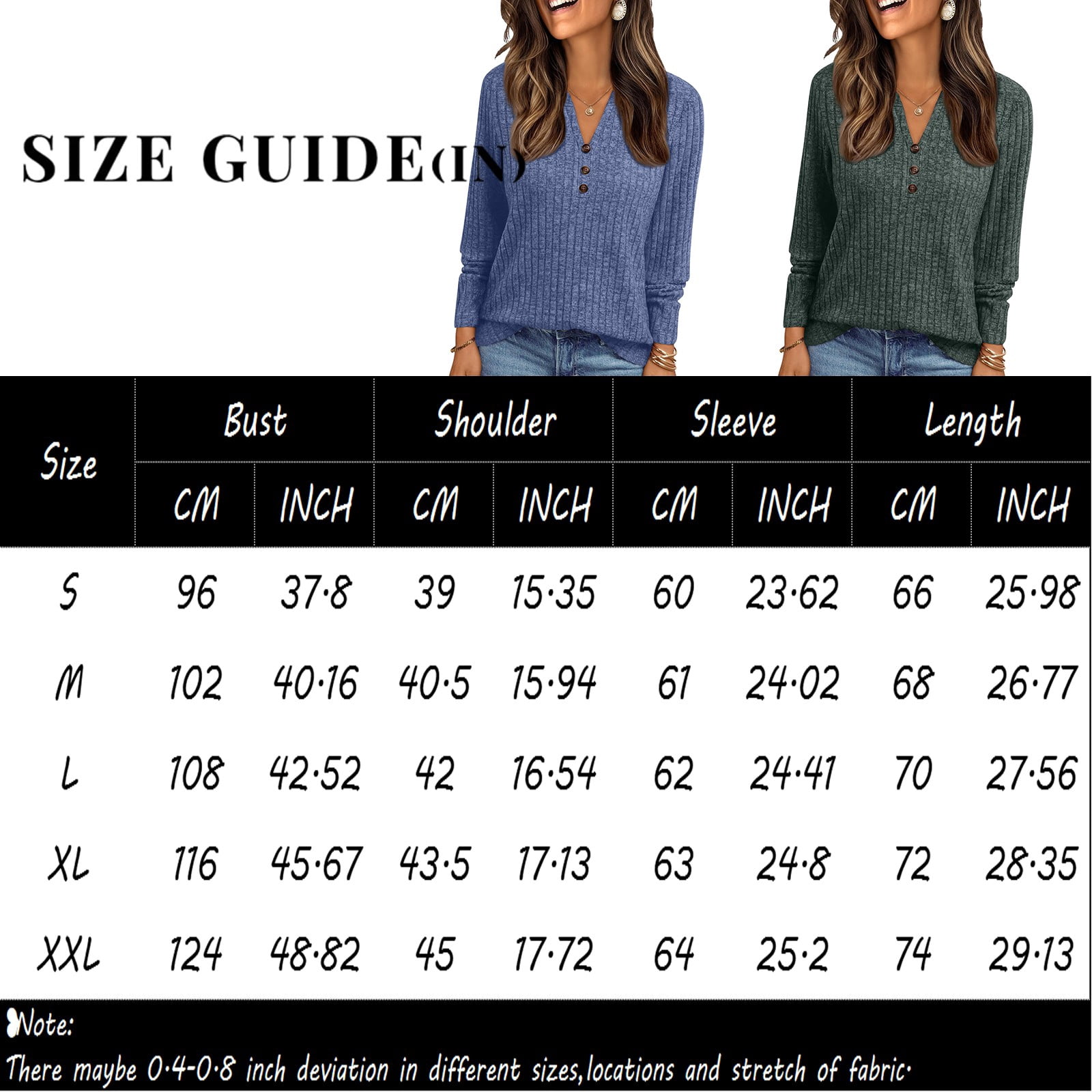 Coloody Women's Fall Long Sleeve Henley Tunic - Ribbed Loose Blouse With Buttons