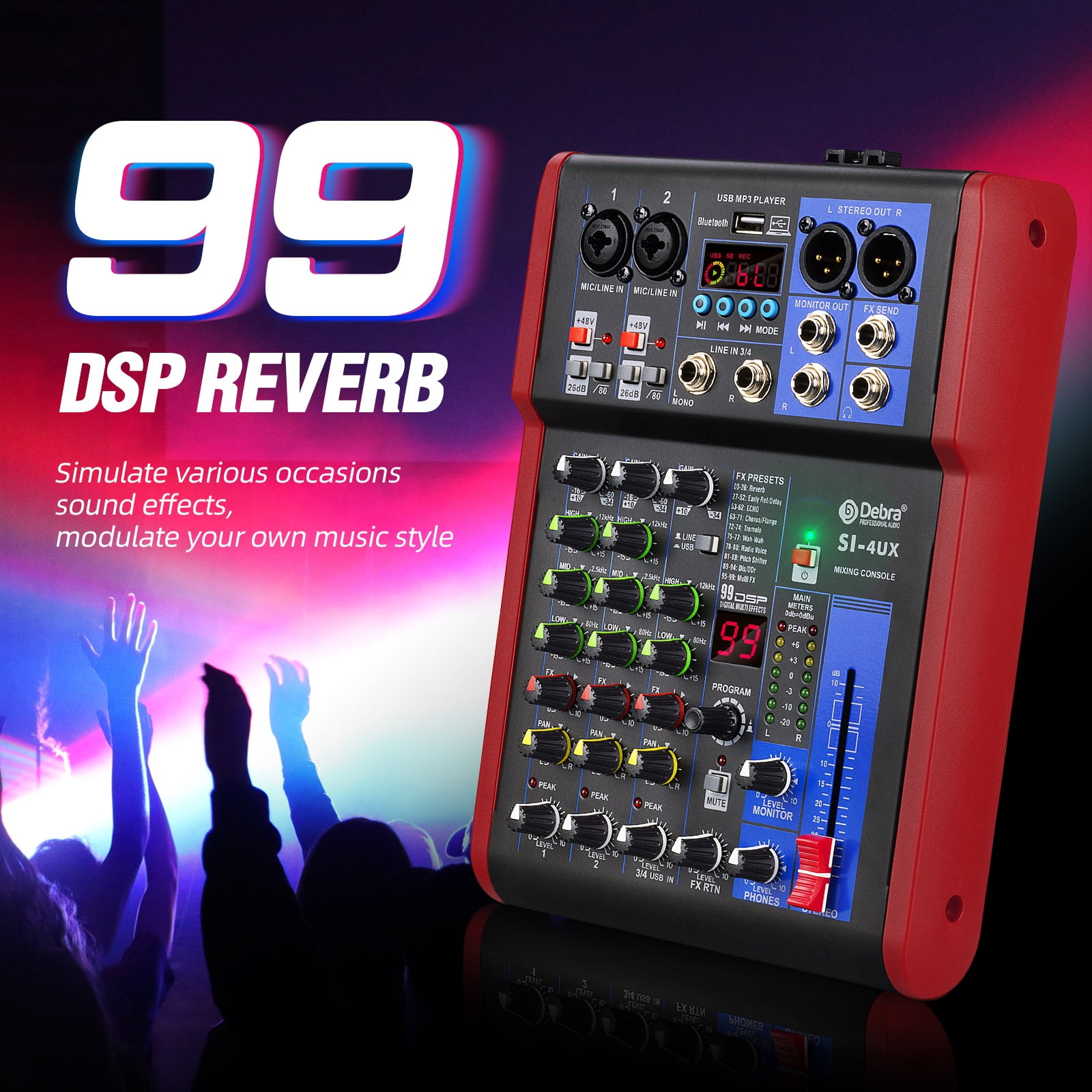 High sound quality! D Debra Audio Pro Portable Recording Mixer Audio With USB 99 DSP Digital Effects For DJ Mixer Console Karaoke Recording Studio (SI-4UX (4 Channel))