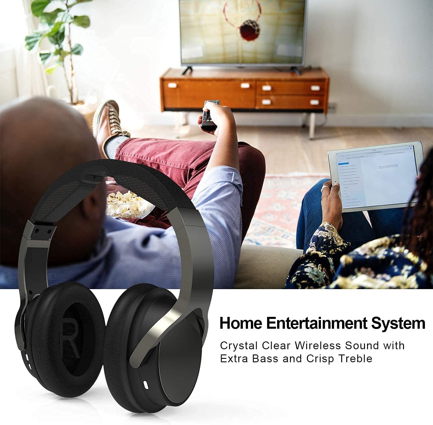 Hi-Fi Over-Ear Cordless Headset with Optical/RCA/3.5MM Ports for Watching Home Television Game Computer Wireless Headphones for TV Watching with 2.4G Digital RF Transmitter Charging Dock