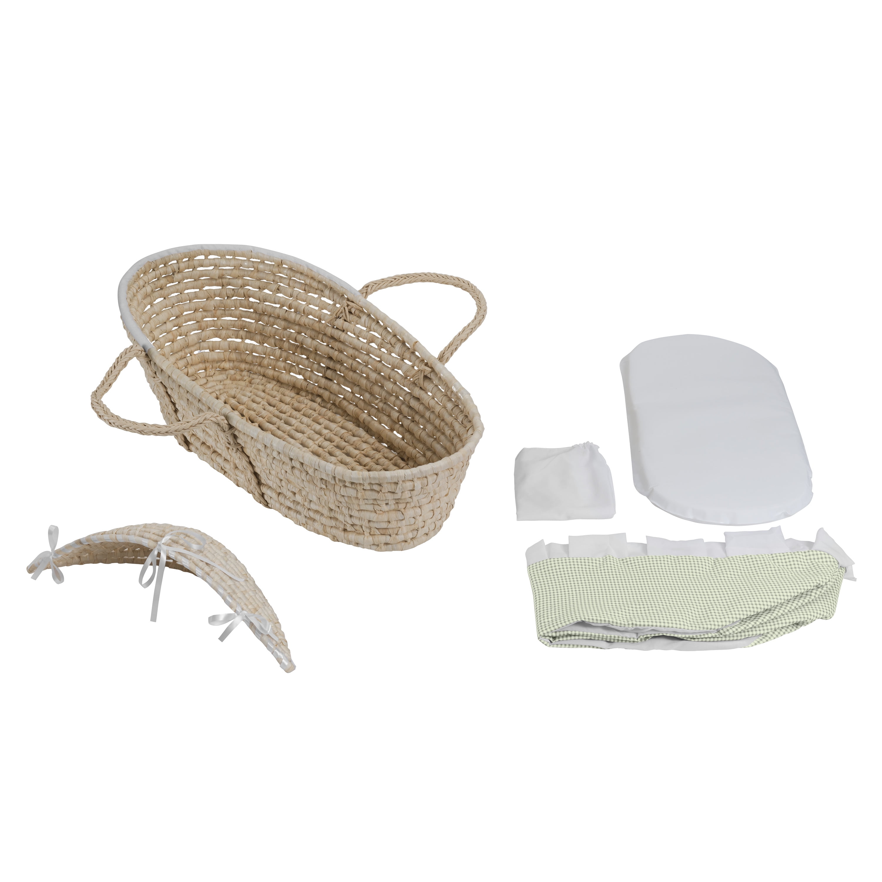 Badger Basket Natural Moses Basket with Gingham Bedding Sage