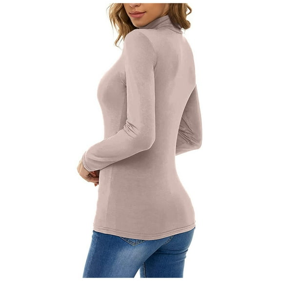 BKQCNKM Long Sleeve Shirts for Women Turtleneck Shirt Women White Long Sleeve Shirts for Women Black Long Sleeve Shirt for Woman Long Sleeve High Neck Solid Color Shirts for Women, Beige L