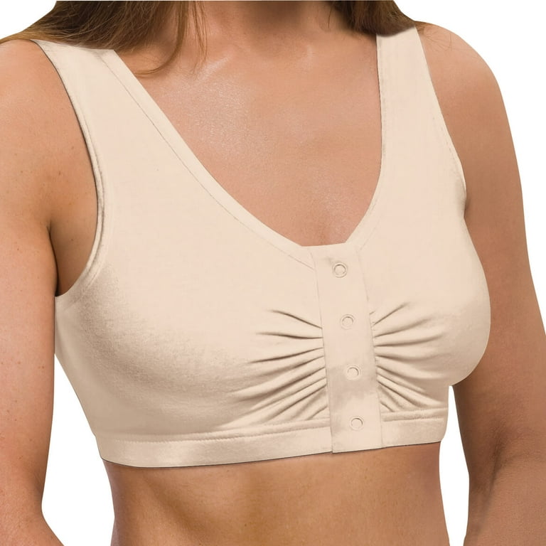 Snap Front Seamless Bra with Ultra-Wide Straps For Comfort and Support,  Plush Fabric - Nude, 3XL 