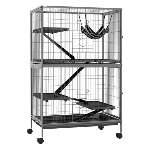 50" 5-Tier Small Animal Cage, Cage, Large Chinchilla Cage with Hammock Accessory & Heavy-Duty Steel Wire, Small Animal with 4 Doors, Removable Tray, Gray