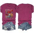 thumbnail image 4 of Blusas de Verano de las Mujeres Flor Impresa Cuello Redondo Manga Corta Superior, Verano Superior de las Mujeres, 4 of 8