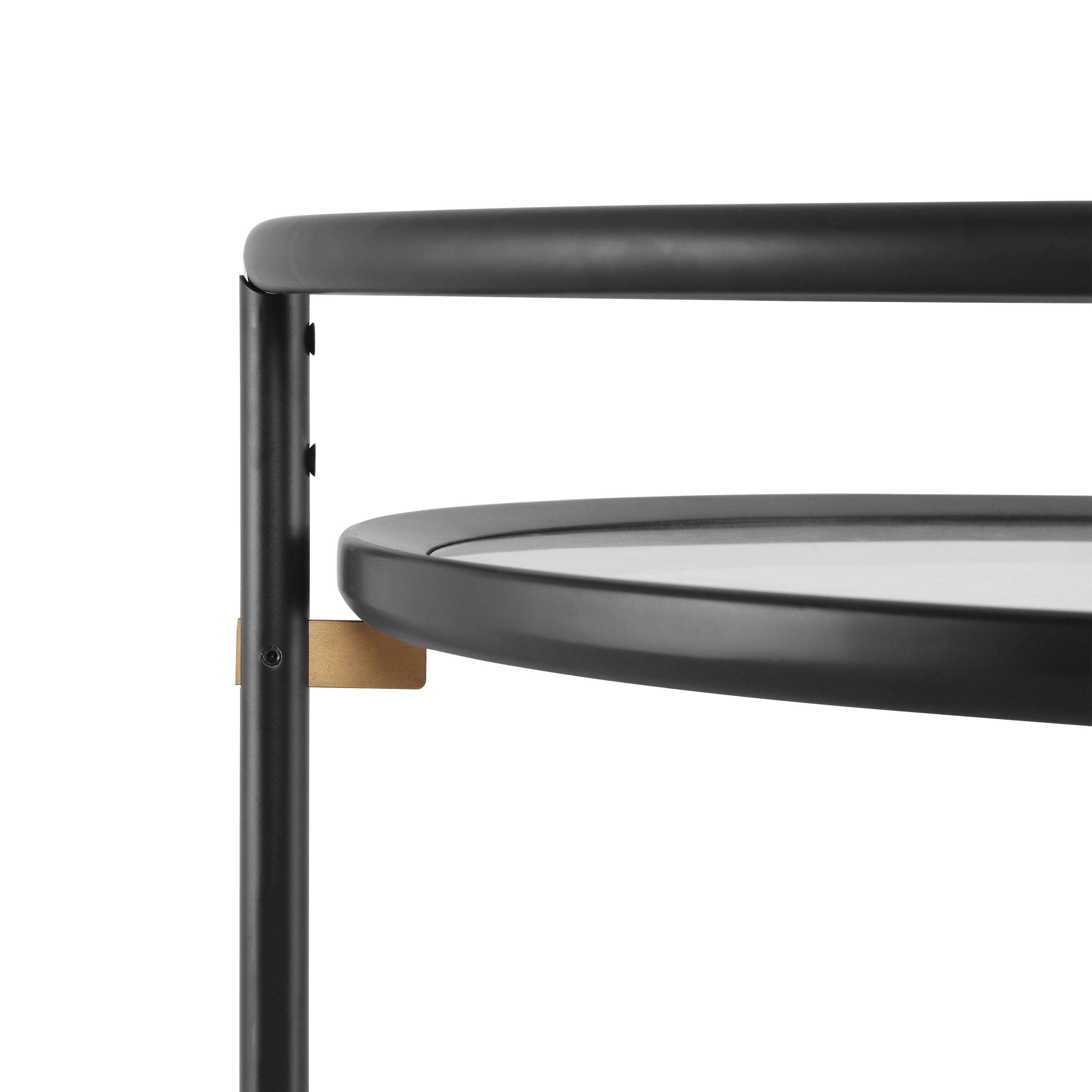 Round Bar Cart with Tempered Glass Shelves and Gold Accents