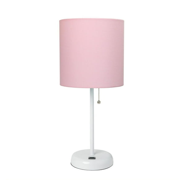 Lampe bâton blanc LimeLights avec port de chargement USB et abat-jour en tissu, rose clair
