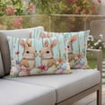 thumbnail image 4 of Easter Rabbits Pillow Covers 2 Pack Spring Colored Eggs Floral Green Wood Grain Pillowcase Waterproof Outdoor Throw Pillow Cover for Patio Balcony Rectangular Cushion 20”x12”, 4 of 9
