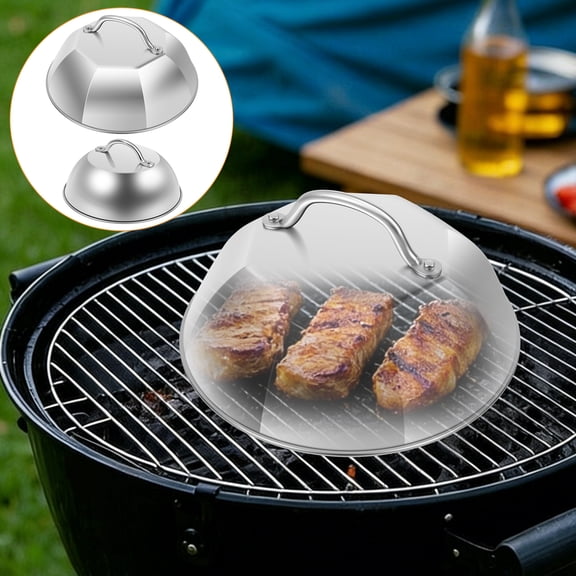 2Pcs Heavy Duty Cheese Melting Dome Wok Lids Stainless Steel Round Basting Cover Grill Accessories for Flat Top Griddle Grill