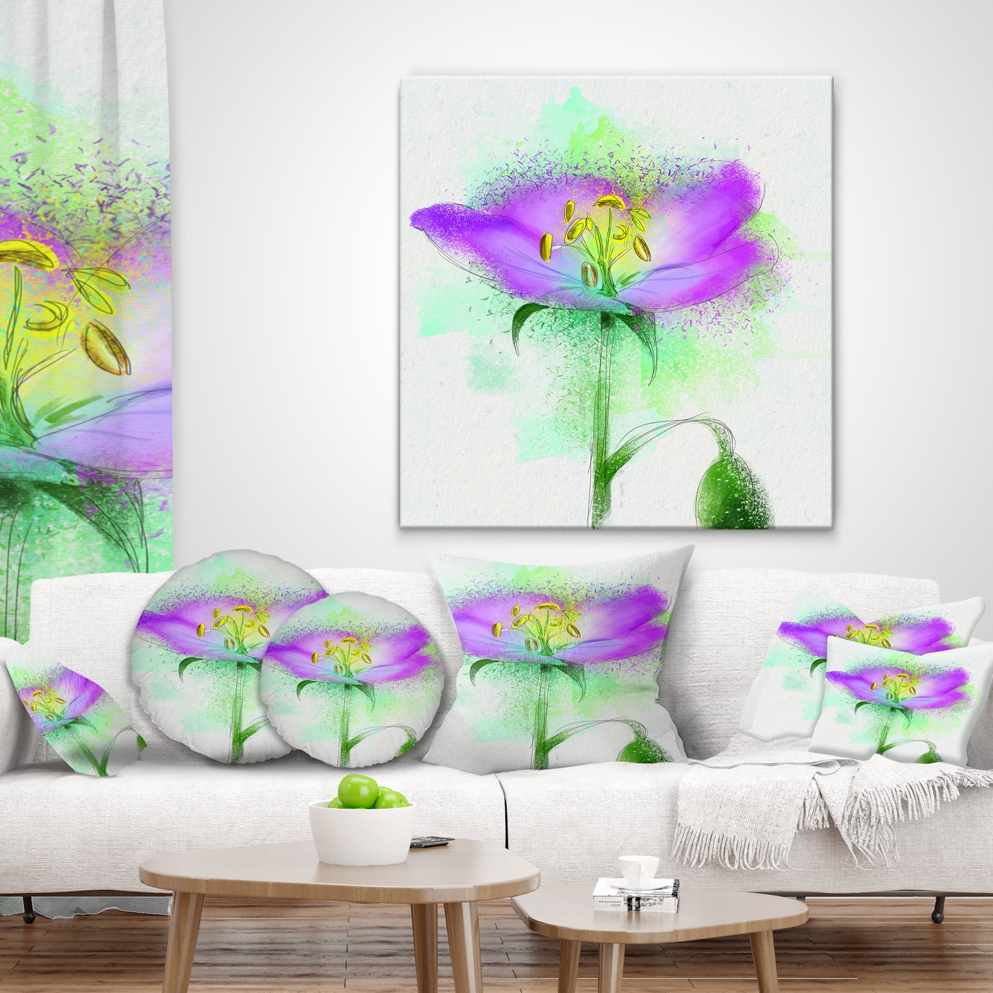 Designart Beautiful Purple Watercolor Flower - Floral Throw Pillow - 12x20